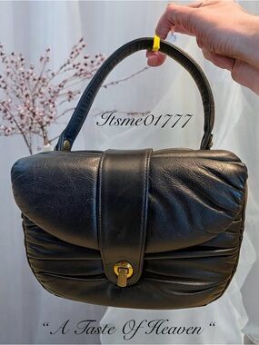 🌸 CONTESSA Brand Vintage Black Leather Top-Handle Women's Bag